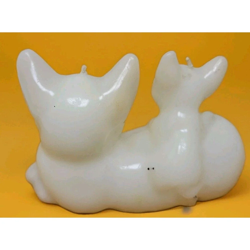 Cat Molded Candle Vintage White Never Burned Mid Century Cute Kitty Decorative